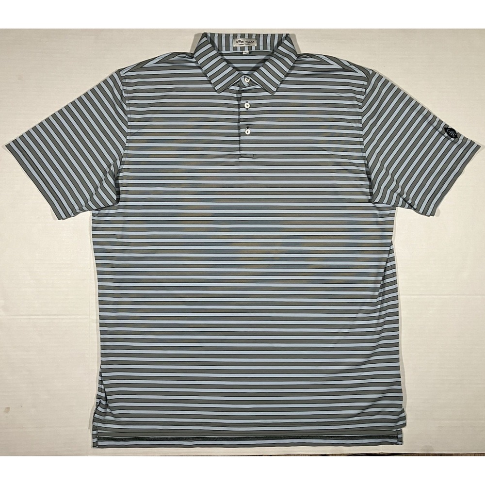 Peter Millar Polo Shirt Summer Comfort Striped Blue SH Leaf Logo Golf Mens XL